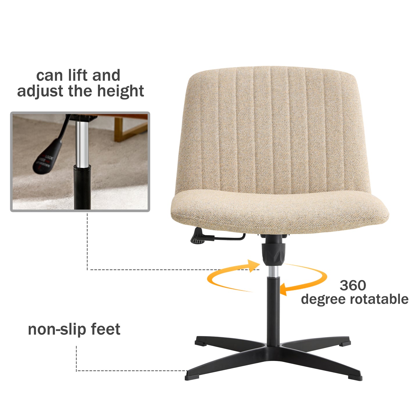 Fabric Material Home Computer Chair Office Chair Adjustable 360 ° Swivel Cushion Chair With Black Foot Swivel Chair Makeup Chair Study Desk Chair No Wheels