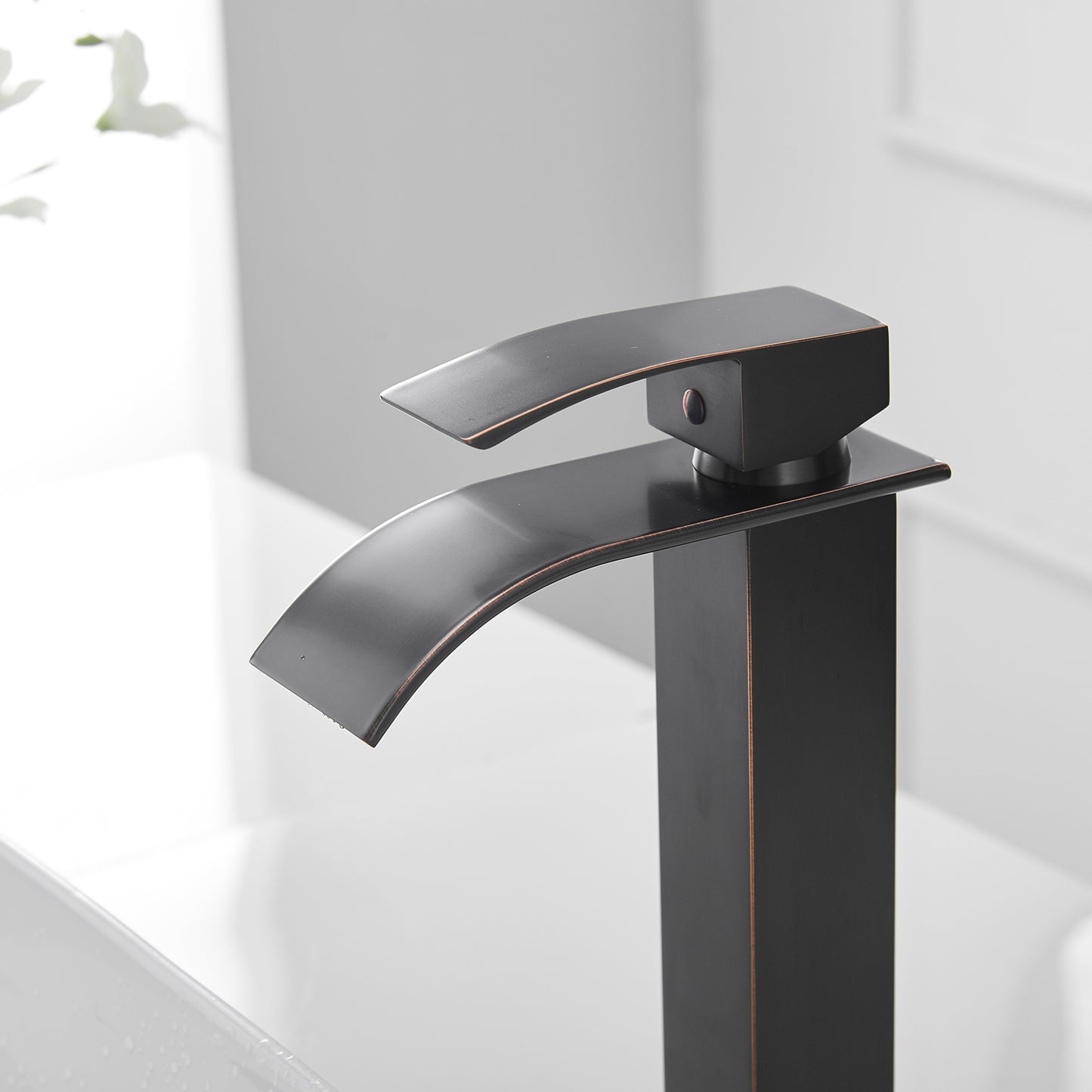 Oil Rubbed Bronze Waterfall Vessel Sink Faucet with Single Handle and Pop-up Drain