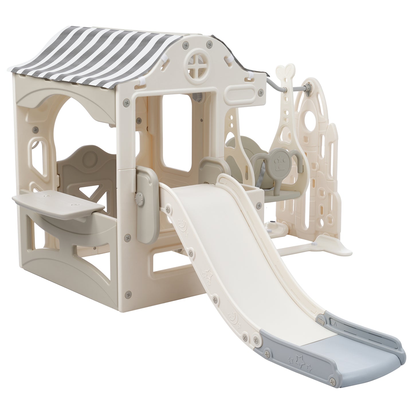 6-in-1 Toddler Slide and Swing Set with Fairy House for Babies