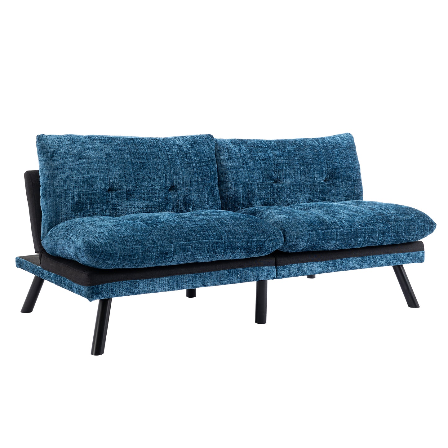 Convertible Sofa Bed  Loveseat Futon Bed Breathable Adjustable Lounge Couch with Metal Legs,Futon Sets for Compact Living Space  Chenille-Blue