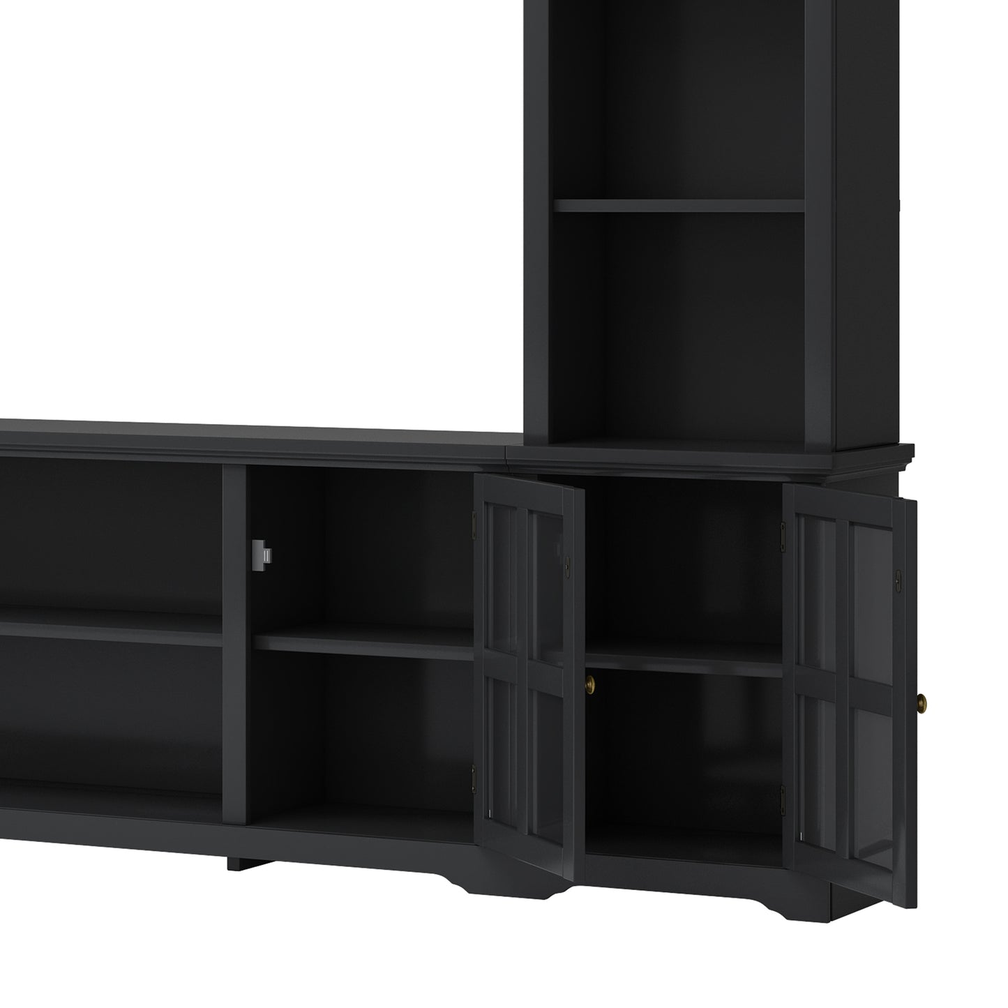 Sleek Entertainment Wall Unit with Bridge and Tempered Glass Door, Modern TV Console for TVs Up To 70