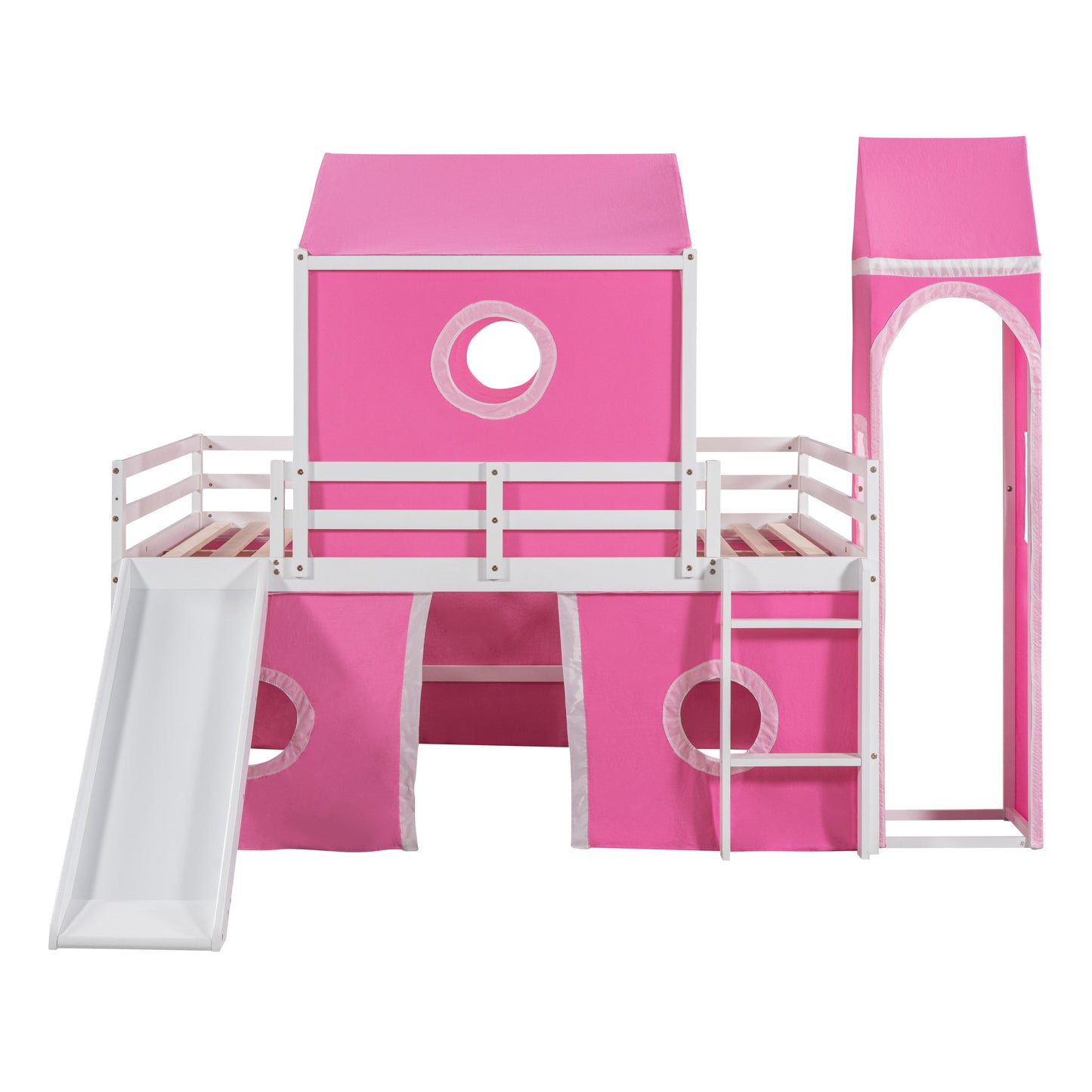 Pink Castle Loft Bed with Slide Tower