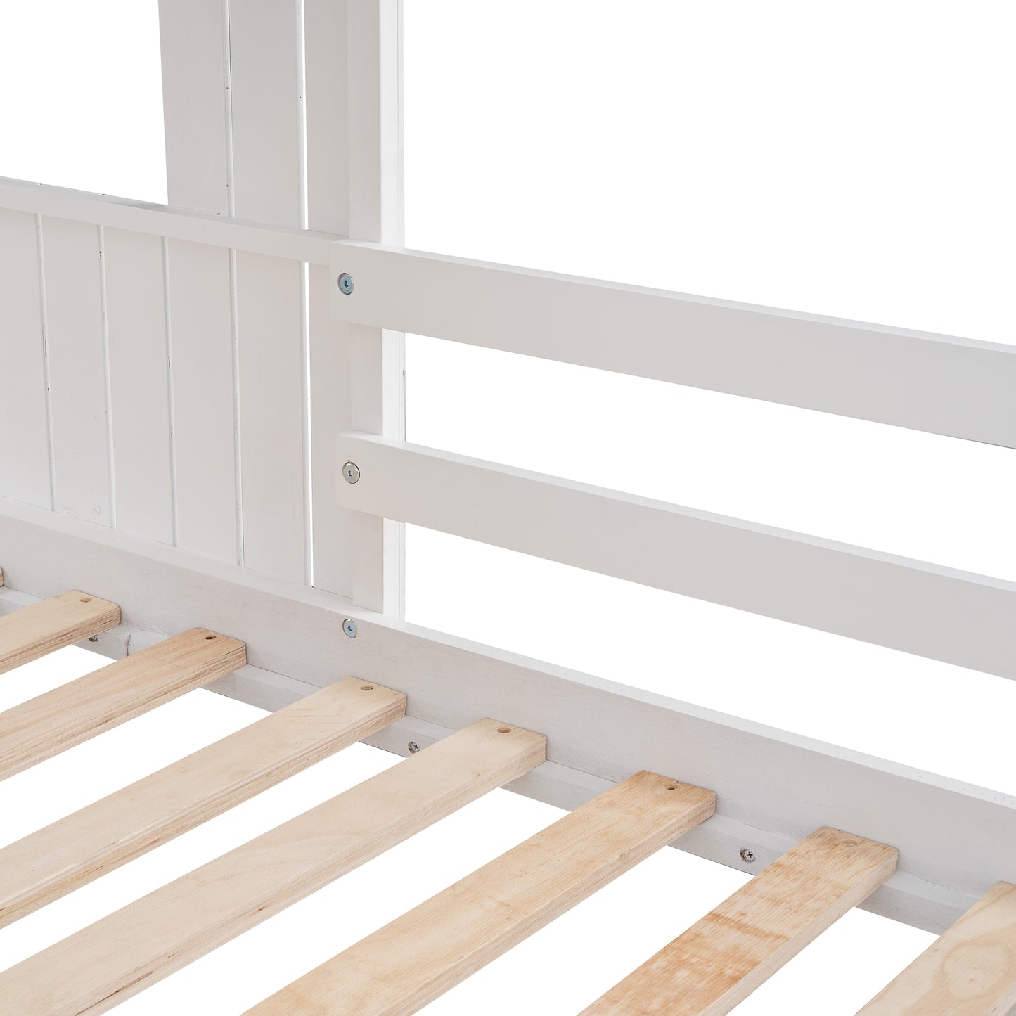 White Wooden Bunk Bed with Playhouse and Slide - Farmhouse Style