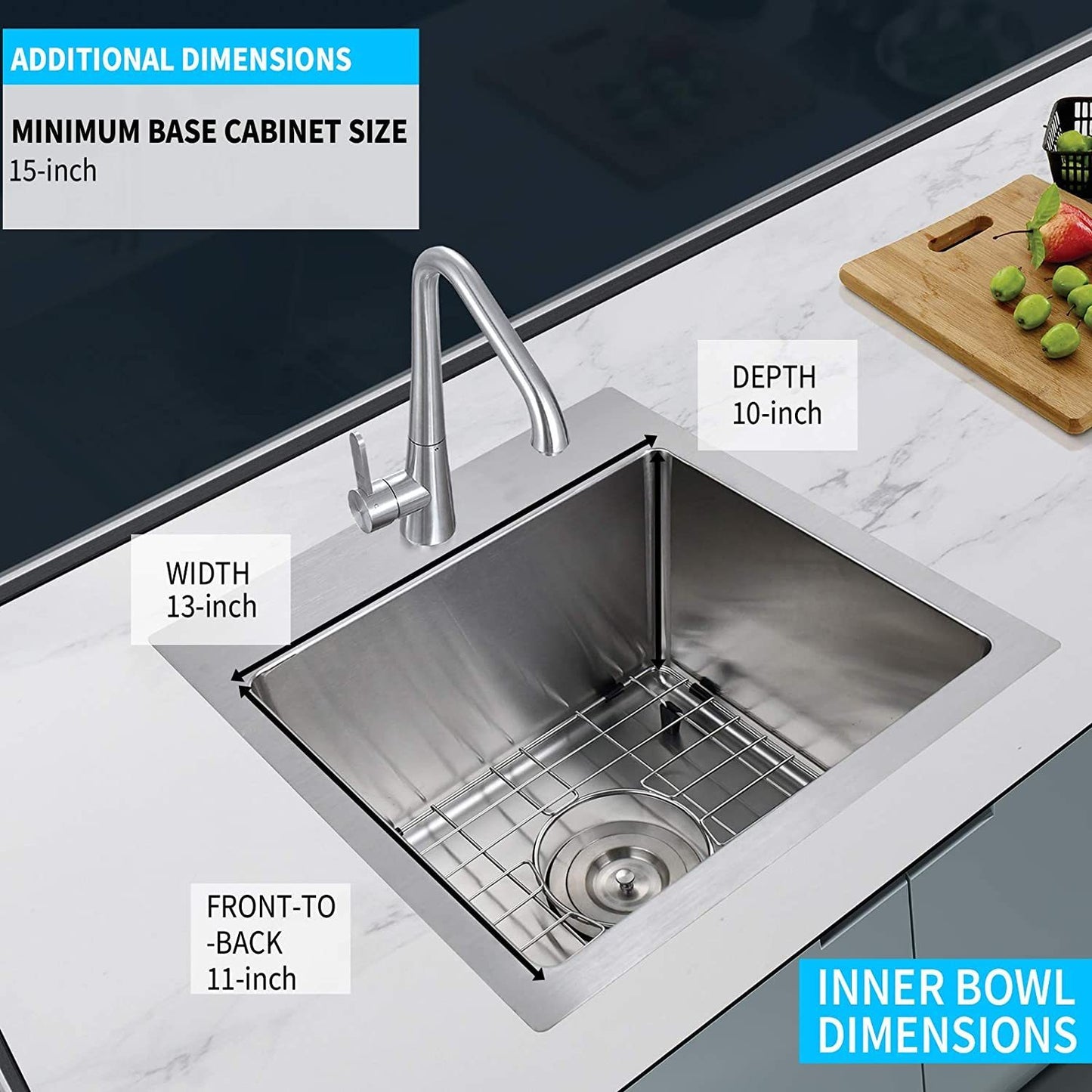 Simple Deluxe 15-Inch Stainless Steel Kitchen Sink with Built-in Components