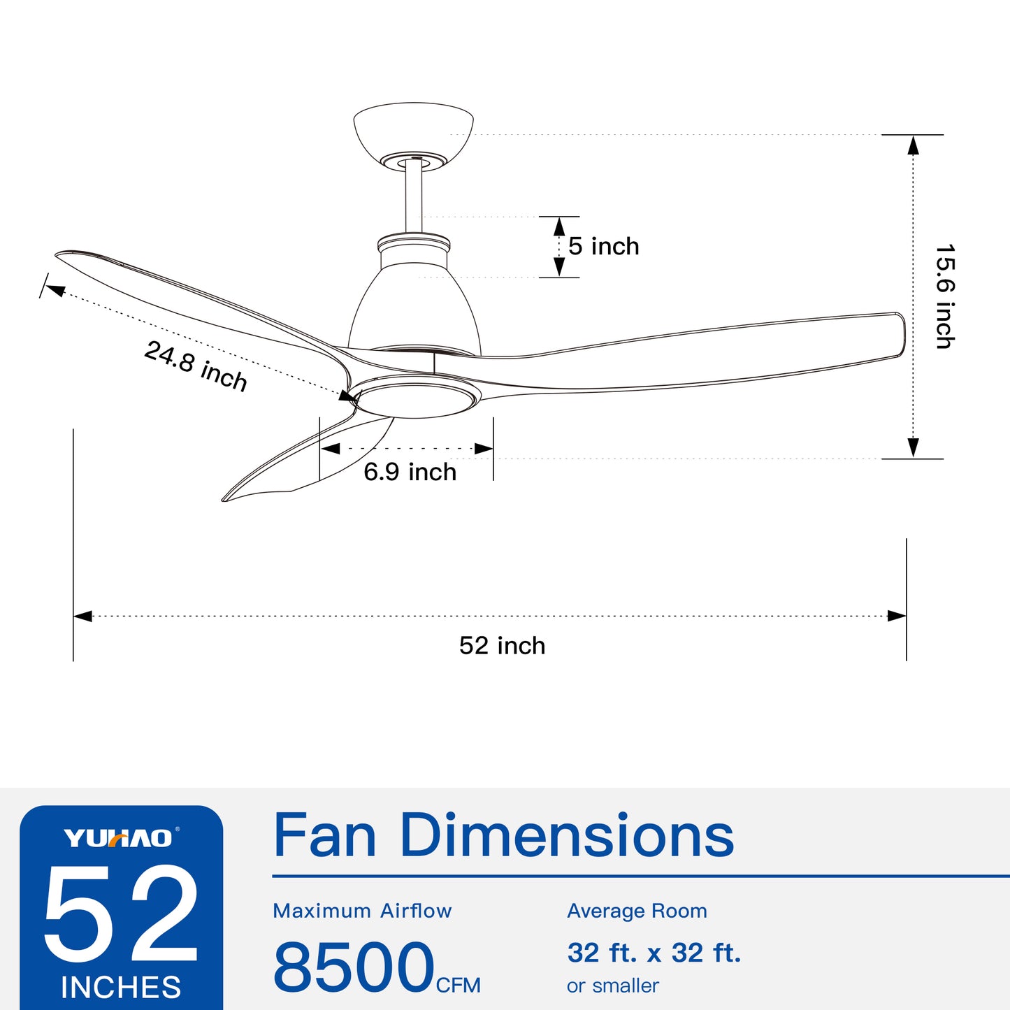 52-Inch Dark Brown Wood Grain Ceiling Fan with Integrated LED Light and Remote Control