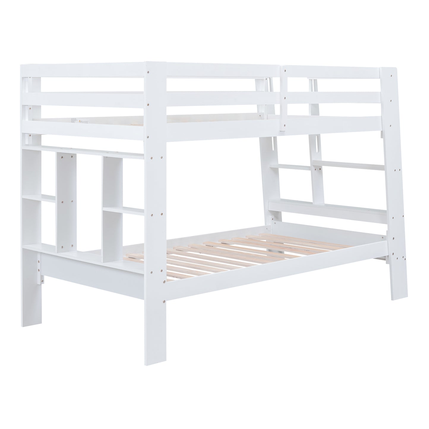 White Bunk Bed with Twin Shelves and Built-in Ladder