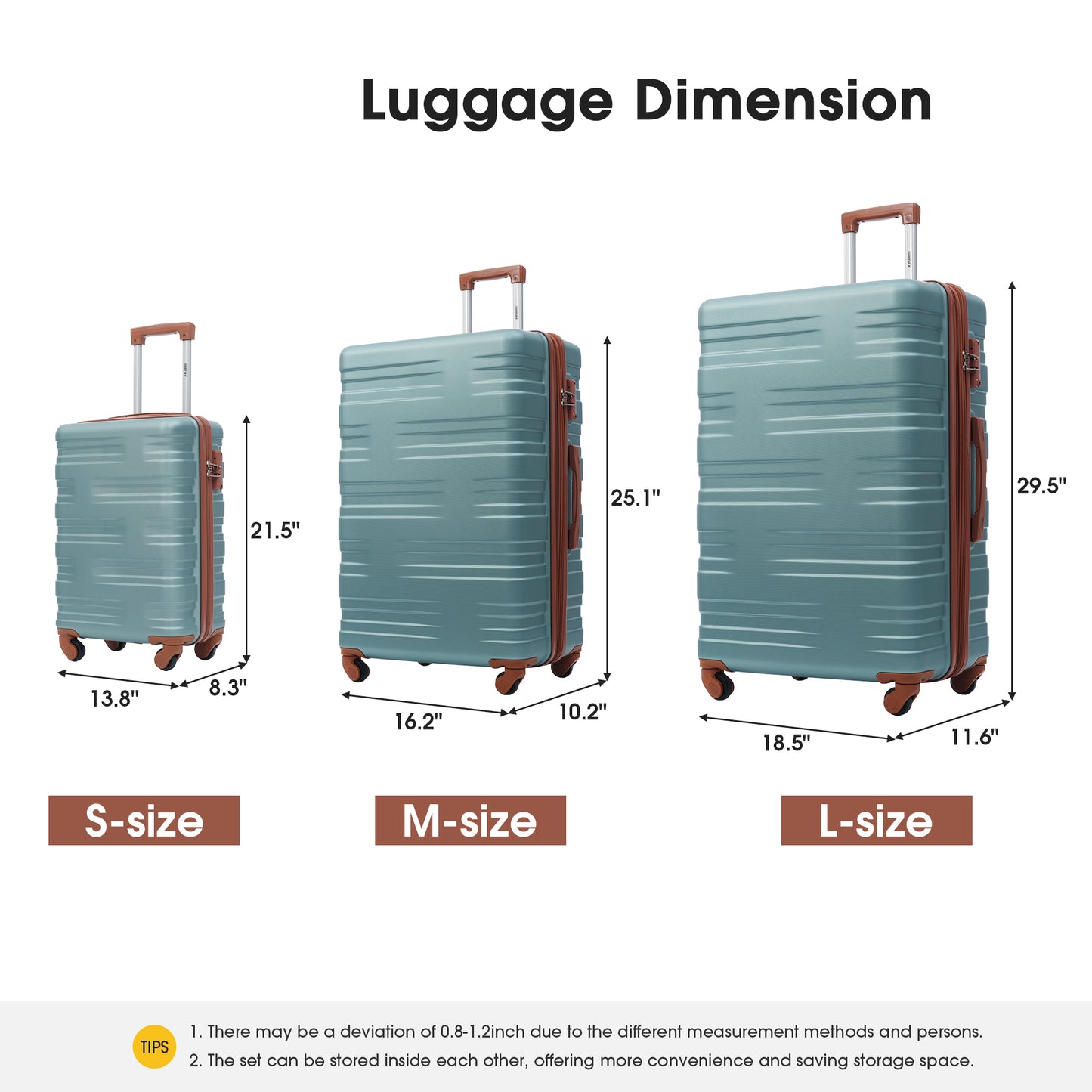 Hardshell Luggage Sets 3 Pcs Spinner Suitcase with TSA Lock Lightweight 20''24''28''