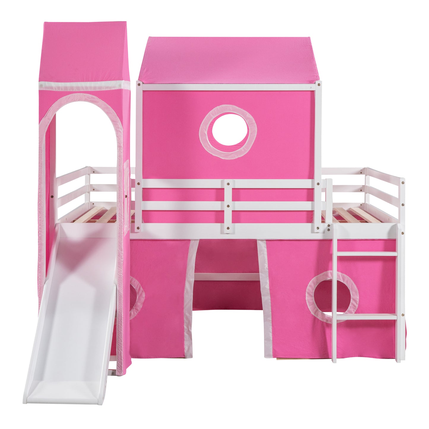 Pink Castle Loft Bed with Slide Tower