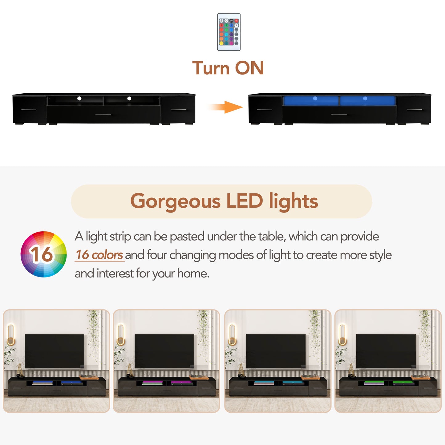 Modern LED TV Stand with Extended Design for 90+ Inch TVs