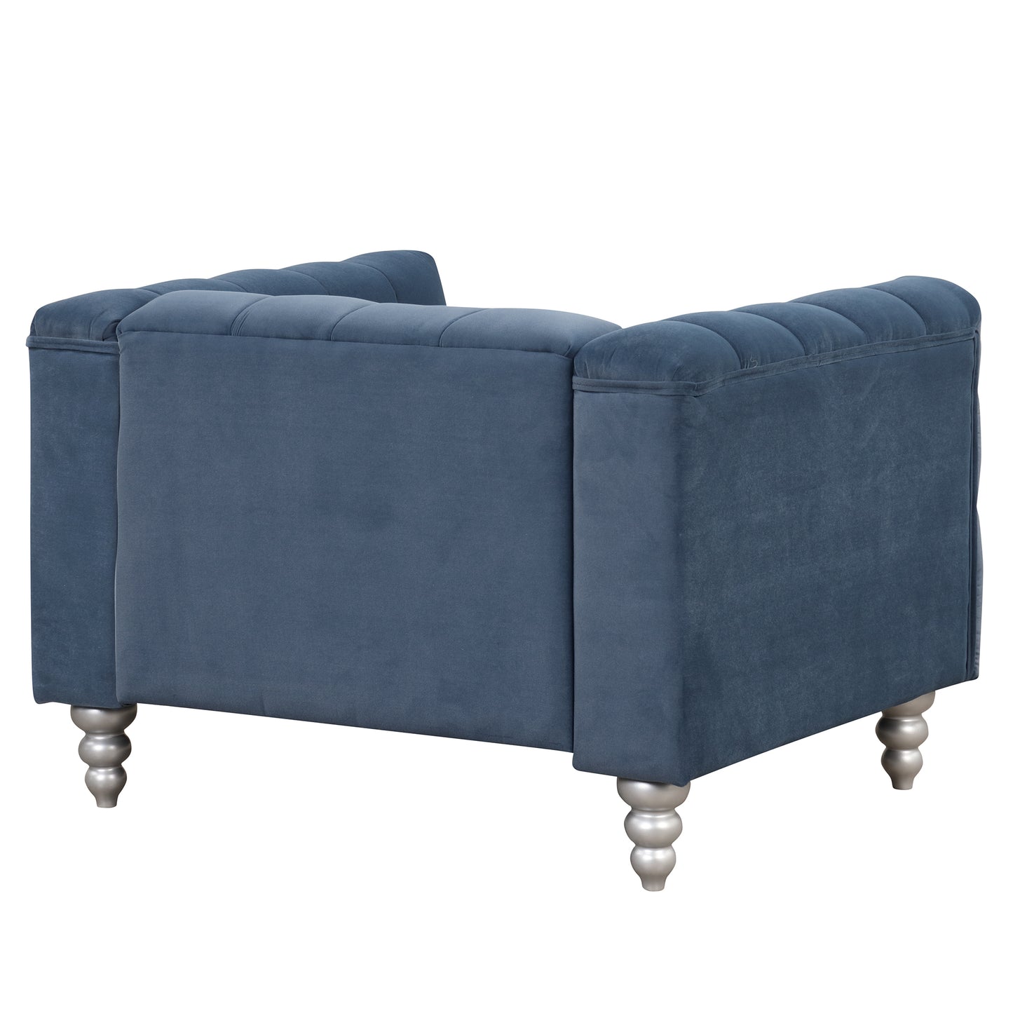 42 Blue Modern Upholstered Sofa with Buttoned Tufted Backrest