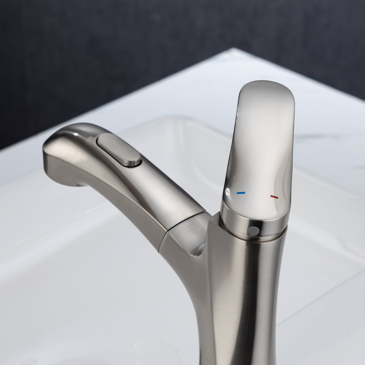 Modern Brushed Nickel Bathroom Faucet with Pull Out Sprayer and Single Handle