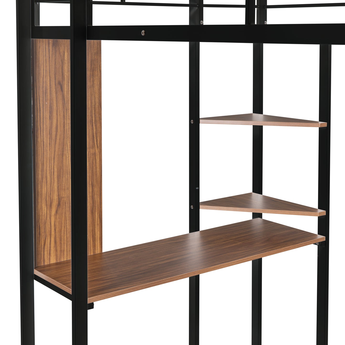 Twin Metal Loft Bed with 2 Shelves and one Desk ,BLACK(: MF281206AAB)