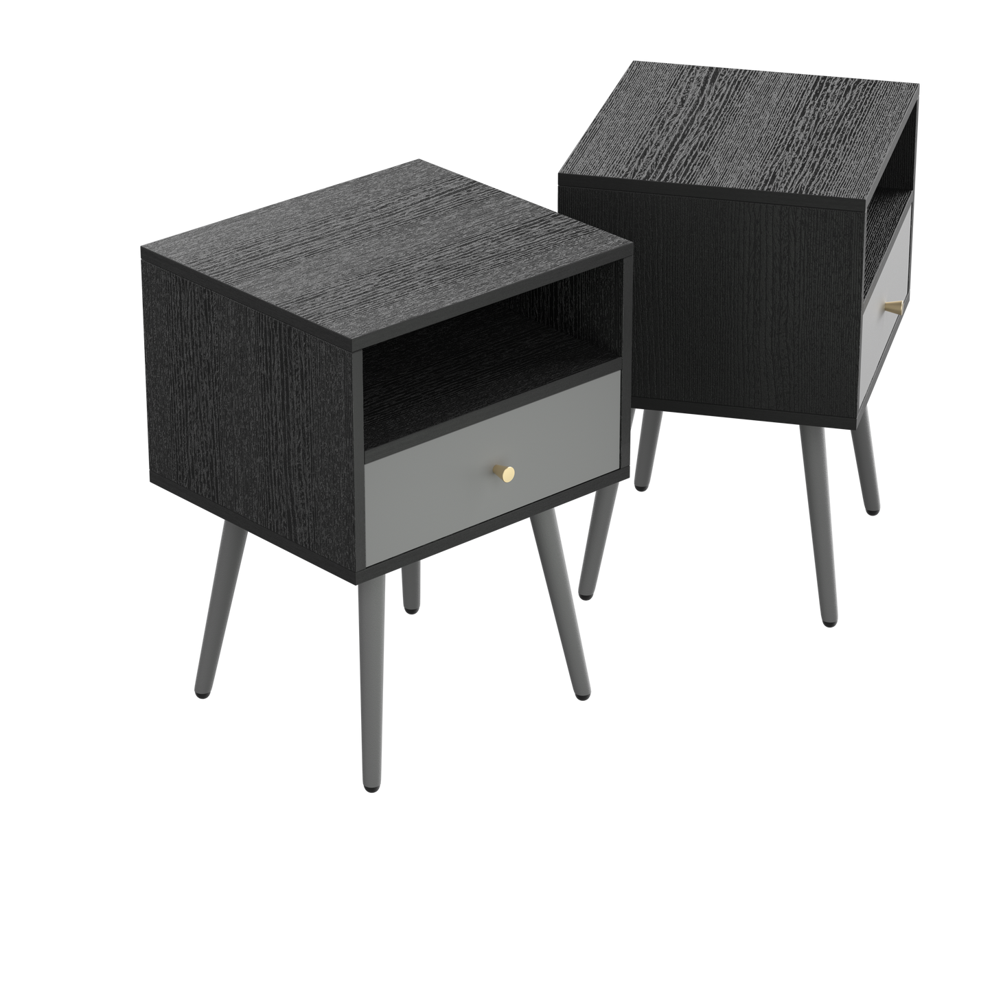 Modern Bedside Tables Set of 2,Nightstand with 1 Storage Drawer -Chic  Simple Assembly End Side Table,Sofa Table,for bedroom/living room/office (2pcs,dark grey)