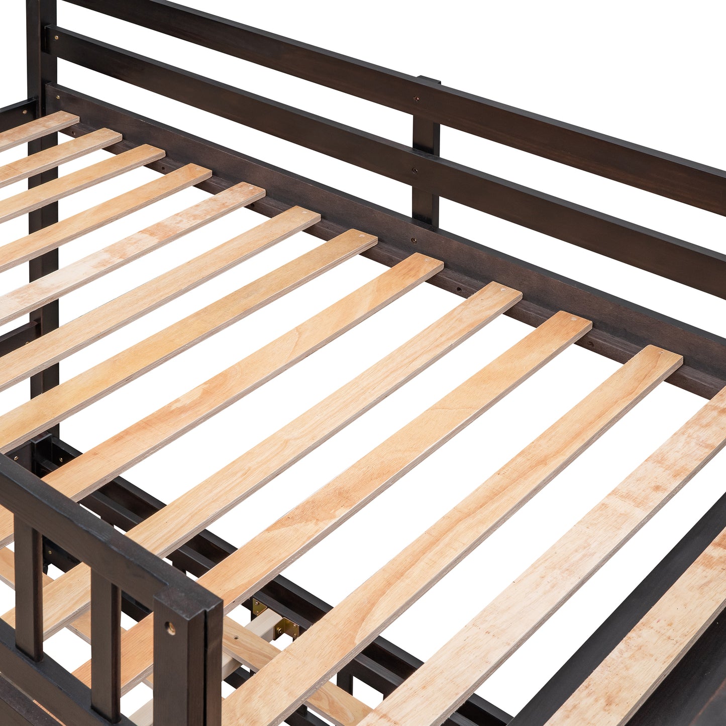 Espresso Wooden Bunk Bed with Twin Over Full, 6 Drawers, and Flexible Shelves - Versatile Solid Wood Bunk Bed with Storage and Removable Bottom Bed