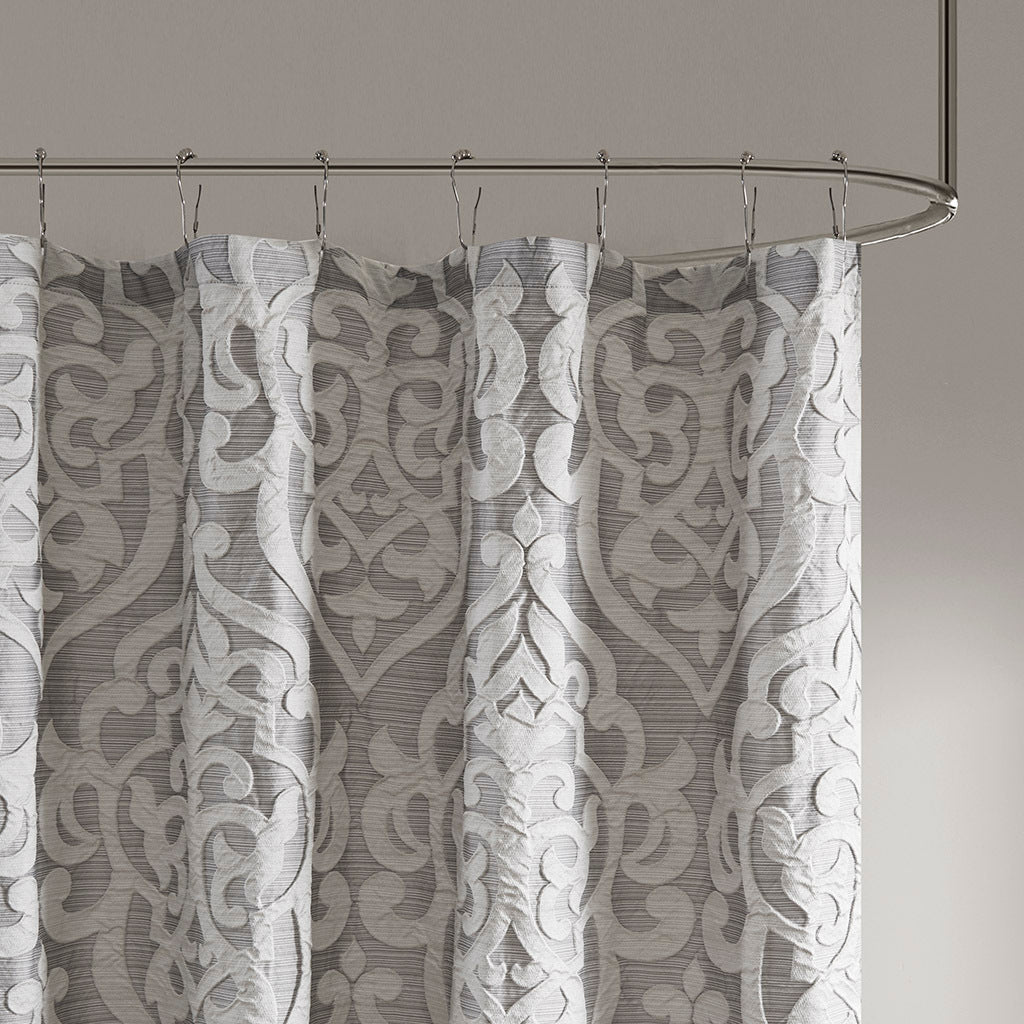 Luxurious Silver Damask Medallion Jacquard Shower Curtain