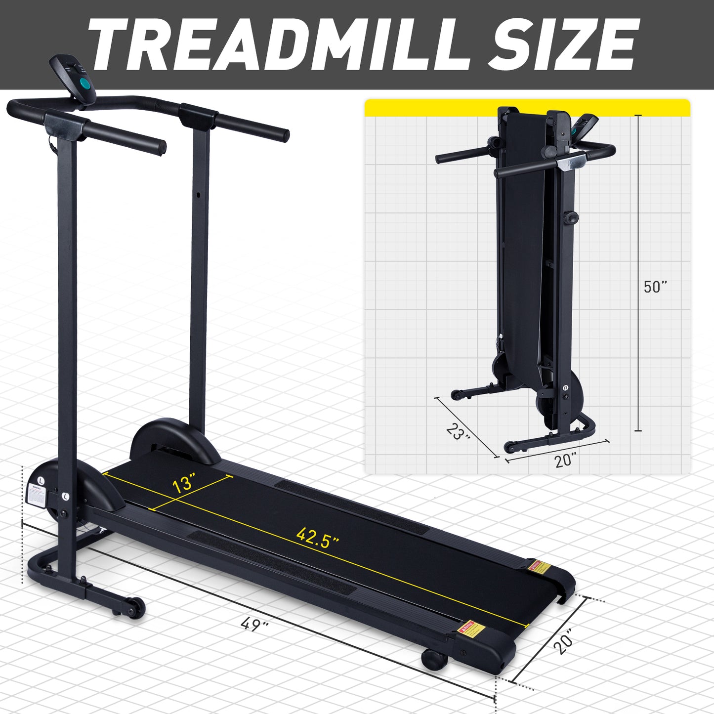 Manual Treadmill Non Electric Treadmill with 10° Incline Small Foldable Treadmill for Apartment Home Walking Running (Mode GHN213)