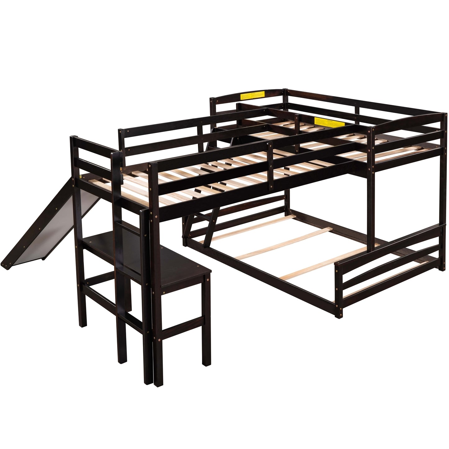 Ultimate Combo Bunk Bed with Loft Bed, Desk, and Slide - Espresso Twin over Full