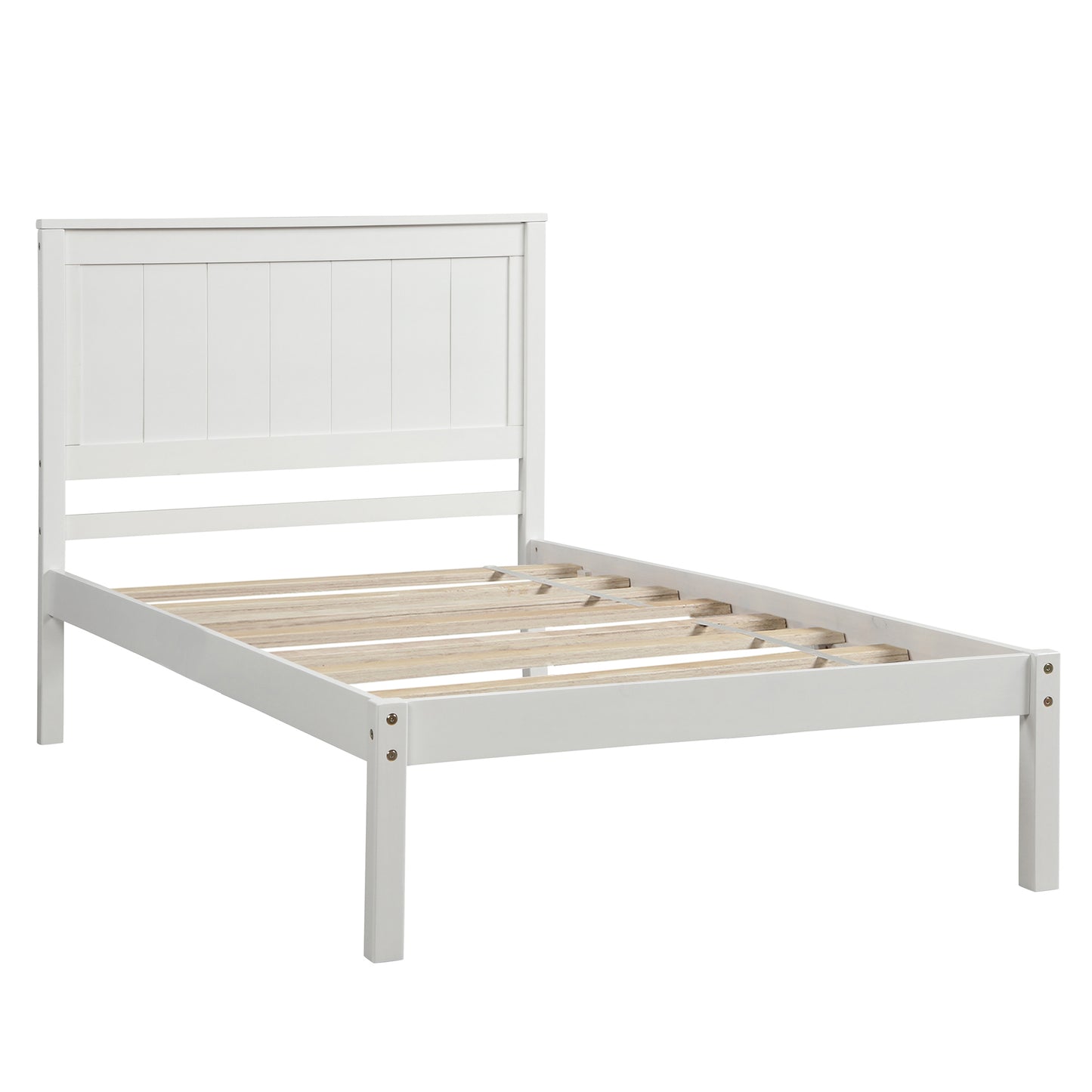 Platform Bed Frame with Headboard, Wood Slat Support, No Box Spring Needed, Twin, White