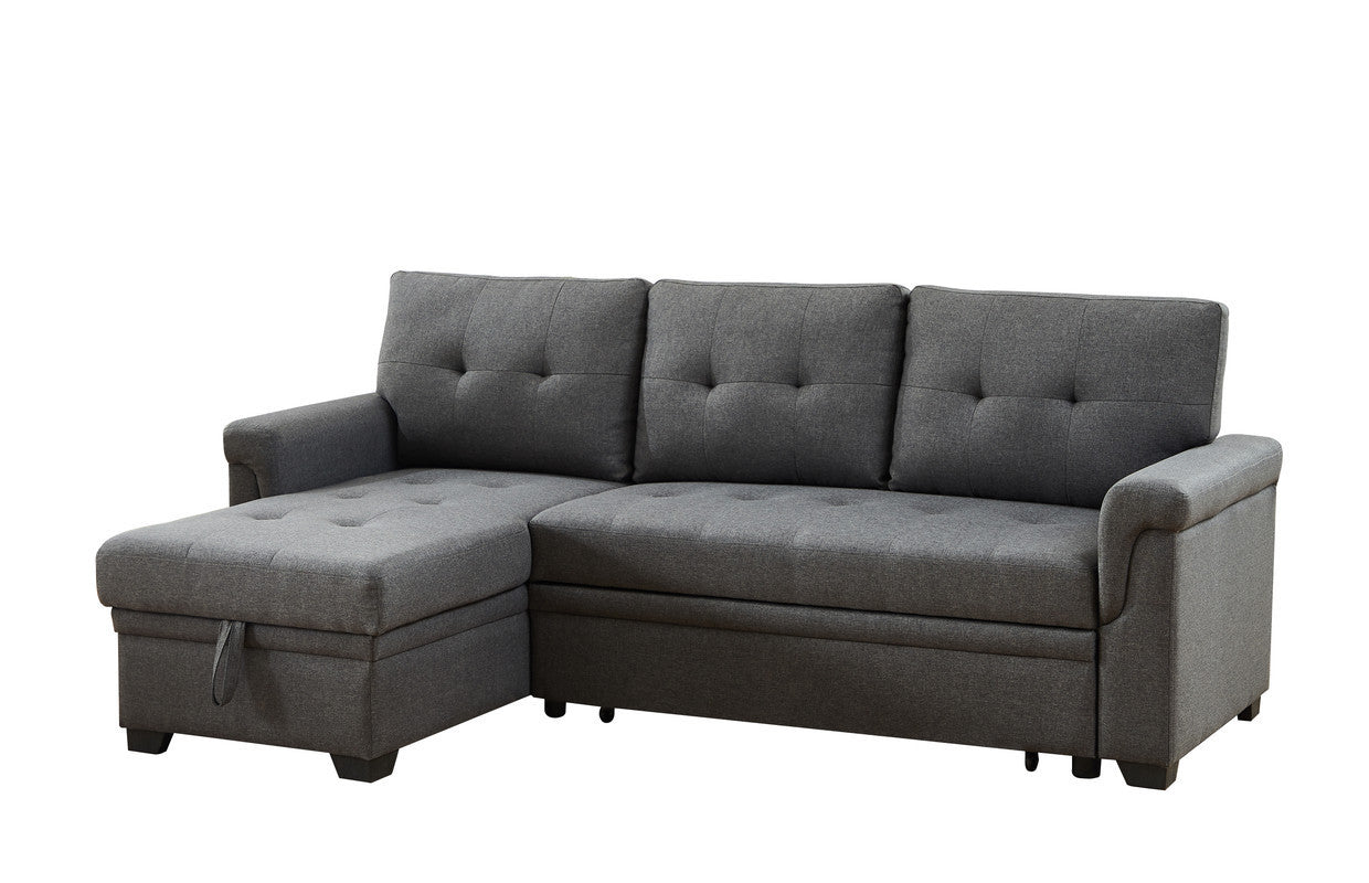 Sierra Dark Gray Linen Sleeper Sectional Sofa with Storage Chaise