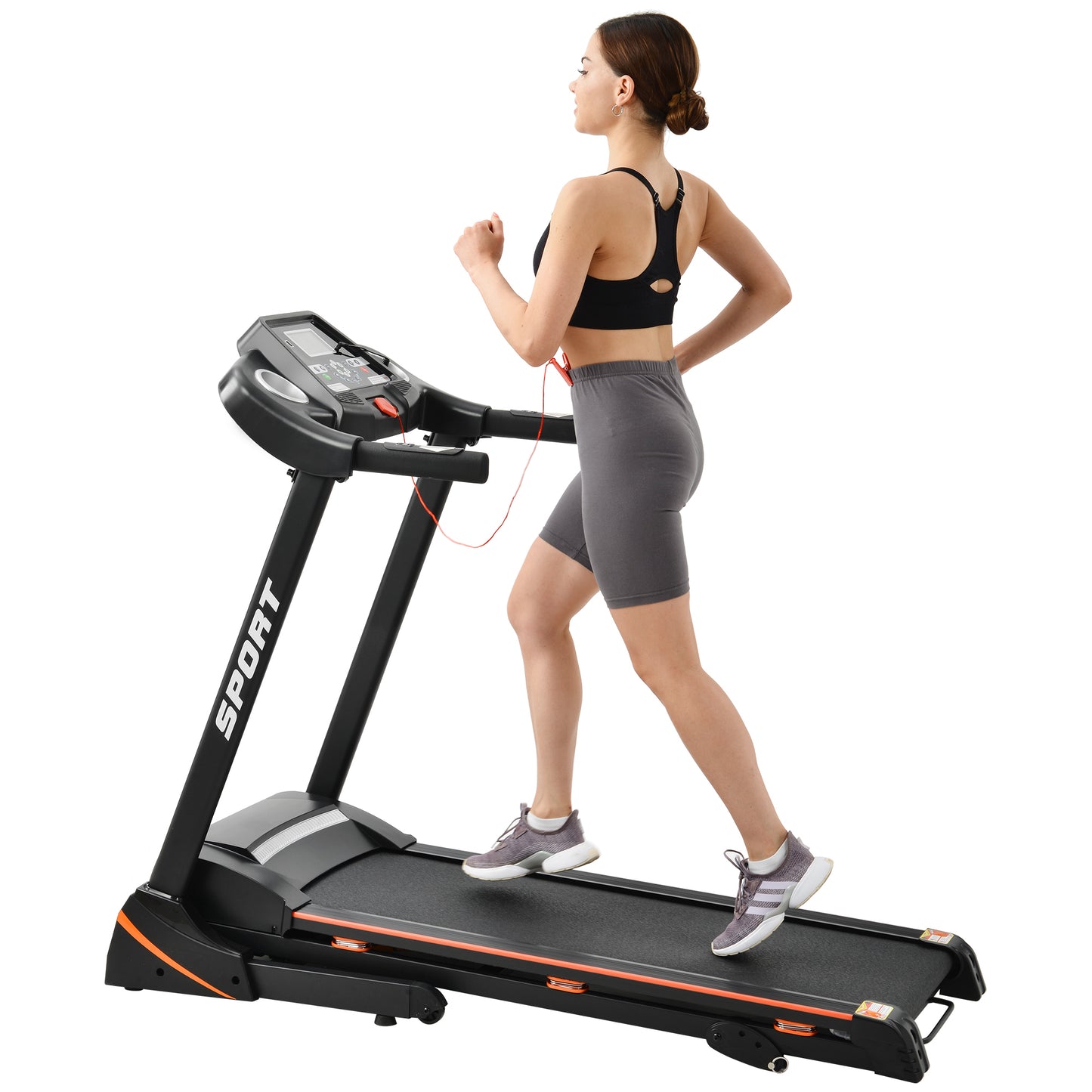 Folding Electric 3.5HP Treadmill With Incline Medium Running Machine Motorised LCD Gym 330lbs Folding Treadmill Electric Motorized Power 14.8KM/H Running Fitness Machine Gym(W54022178 Upgrade)