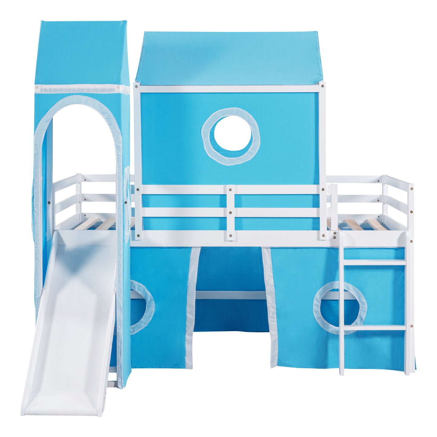 Blue Castle Loft Bed with Slide and Tower for Kids