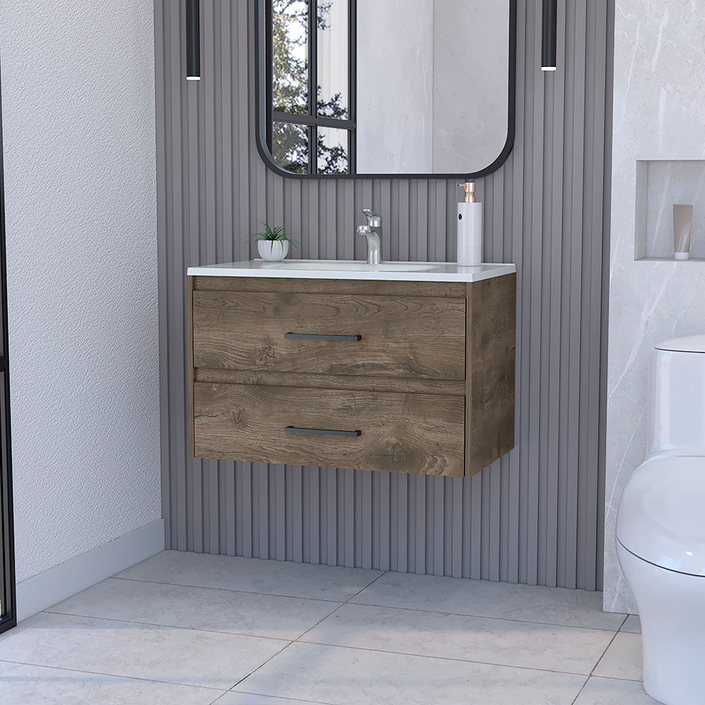 Wall Mounted Bathroom Vanity Alma, Bathroom, Dark Brown / White