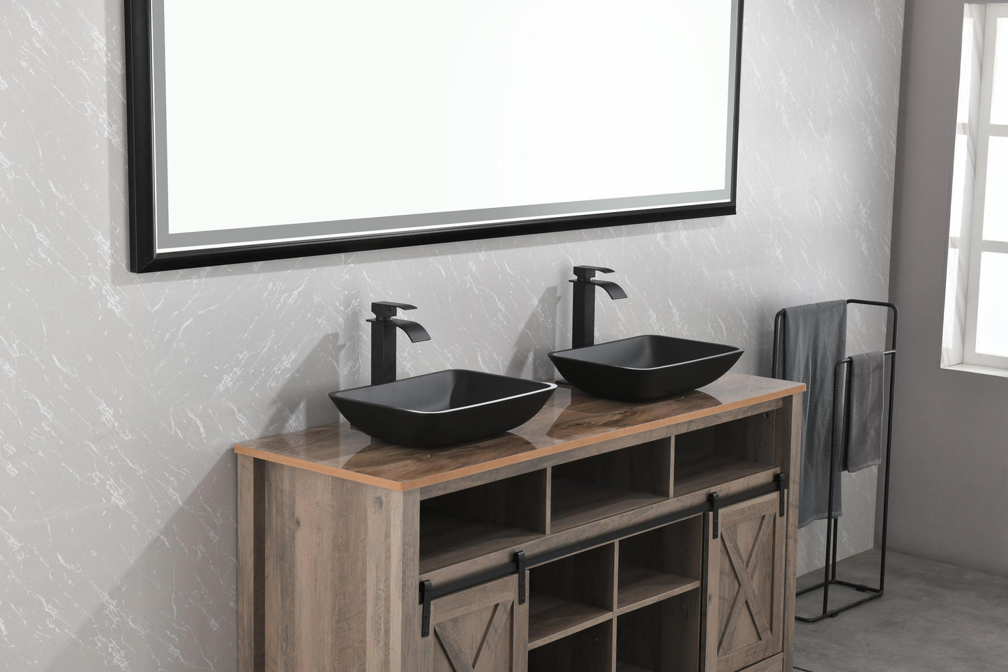 Black Matte Glass Vessel Bathroom Sink Set with Faucet and Drain