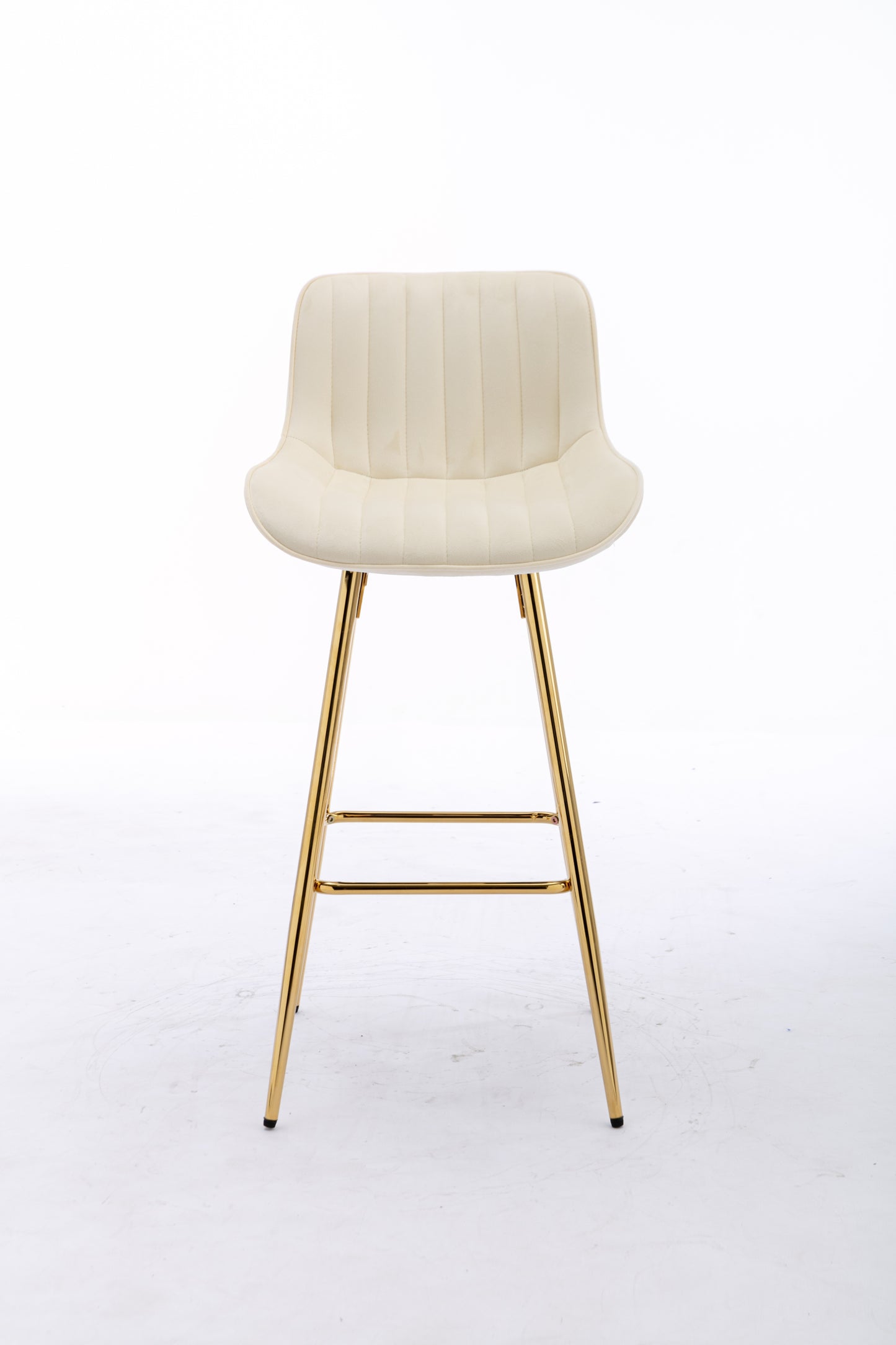 26 Inch Set of 2 Bar Stools,with Chrome Footrest Velvet Fabric Counter Stool Golden Leg Simple Bar Stool,CREAM