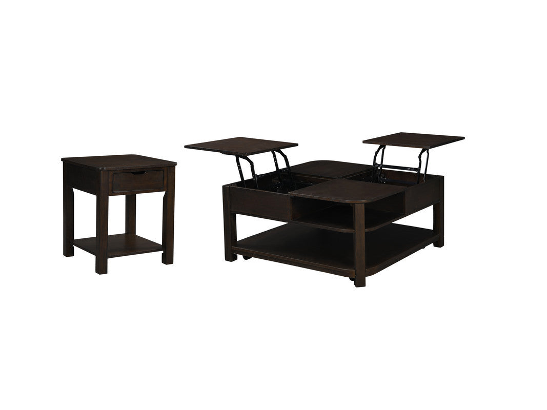 Flora 2 Piece Sleek Dark Brown MDF Lift Top Coffee and End Table Set