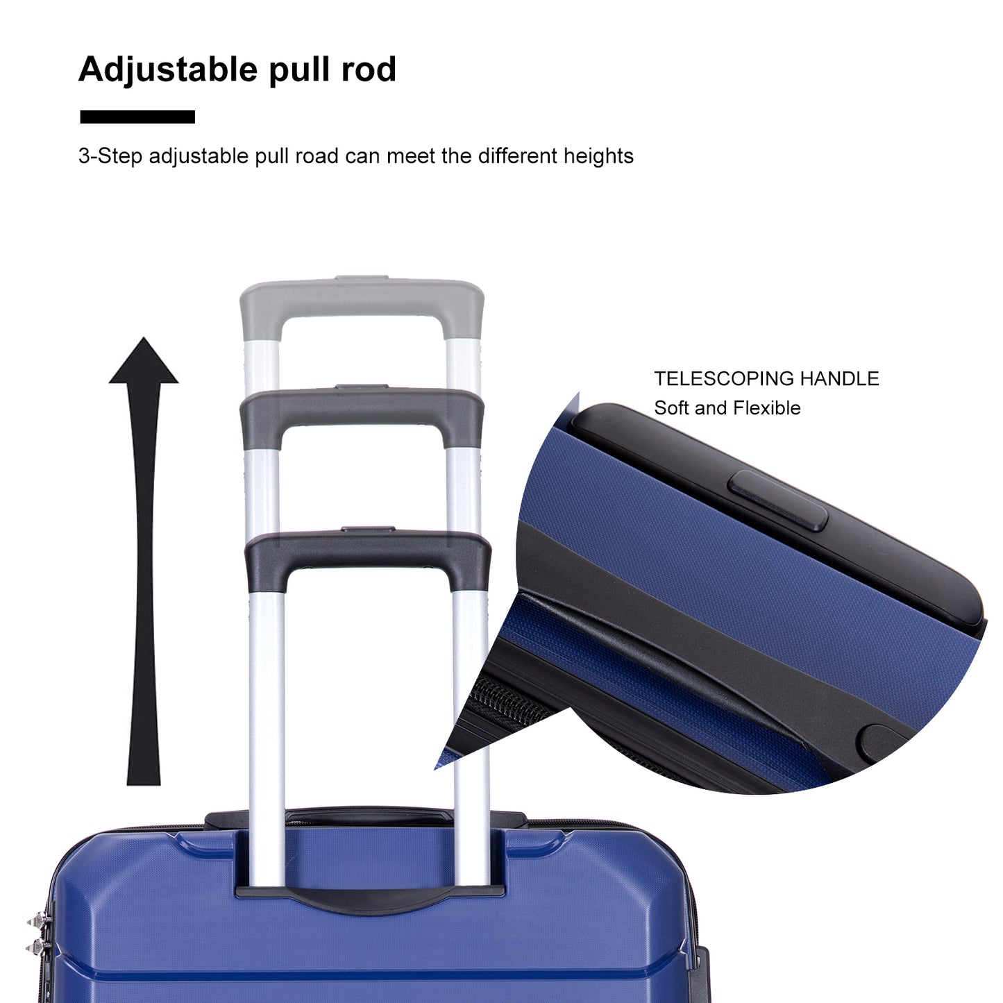 Hardshell Suitcase Spinner Wheels PP Luggage Sets Lightweight Suitcase with TSA Lock,3-Piece Set (20/24/28) ,Navy