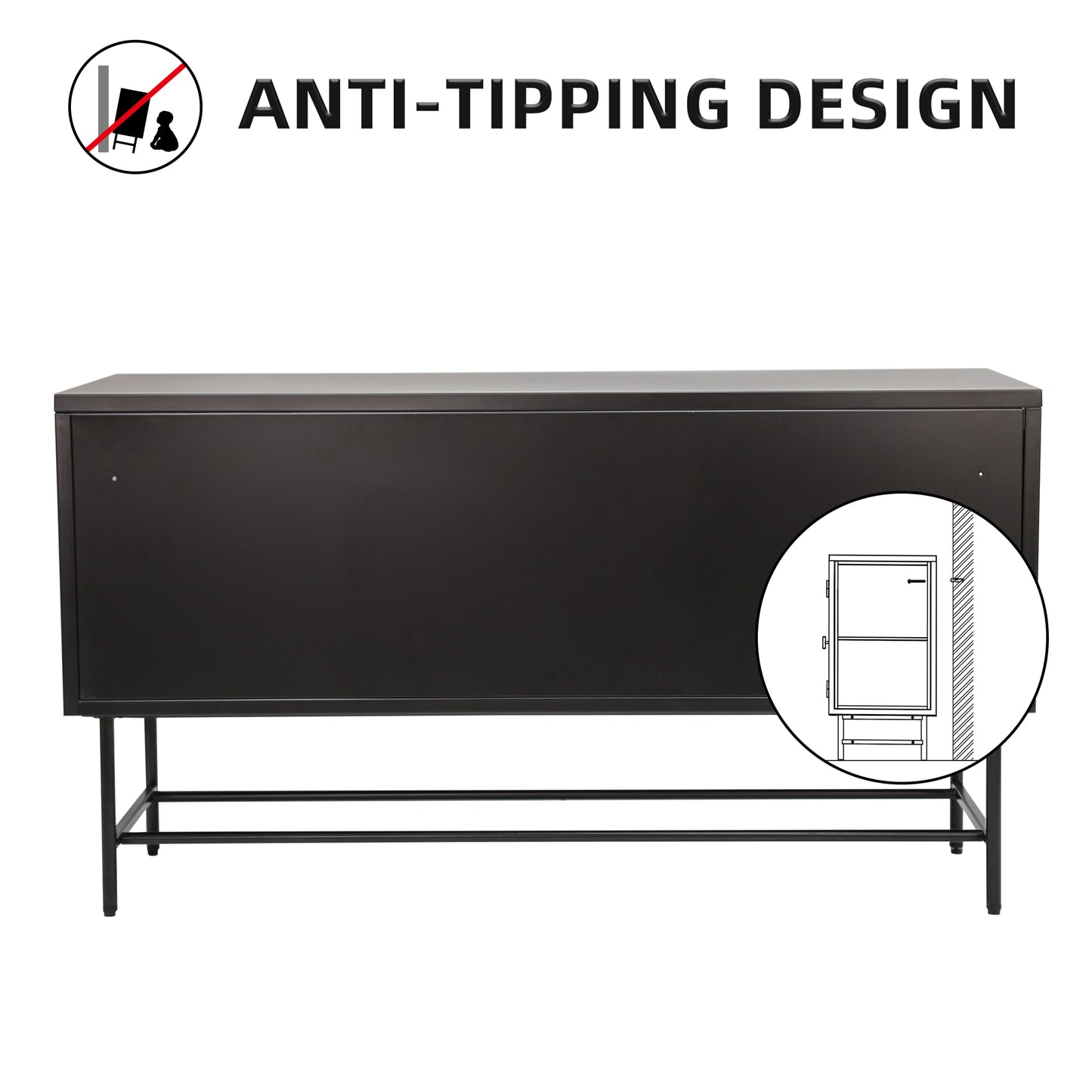 Retro Style TV Stand with Enclosed Storage and Glass Doors