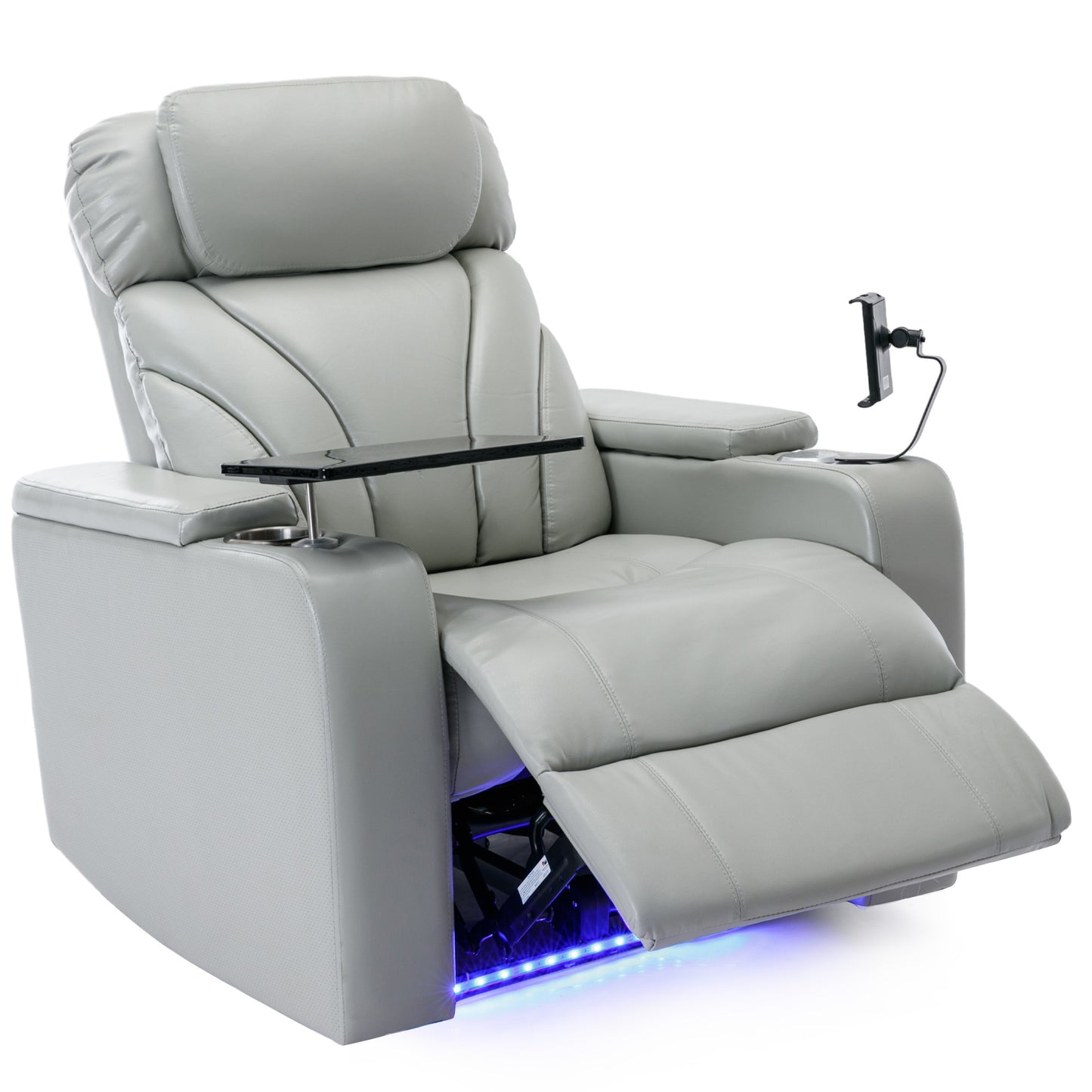 Ergonomic Power Motion Recliner with USB Charging and Hidden Storage, Home Theater Seating with Stereo and Cup Holder (Light Grey)