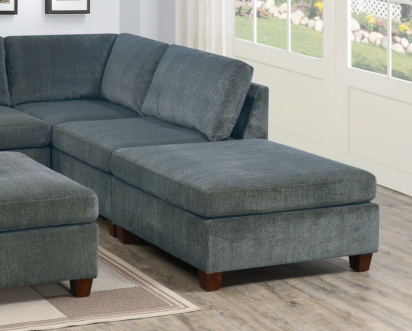 6-Piece Grey Chenille Modular Sectional Sofa Set with Ottoman