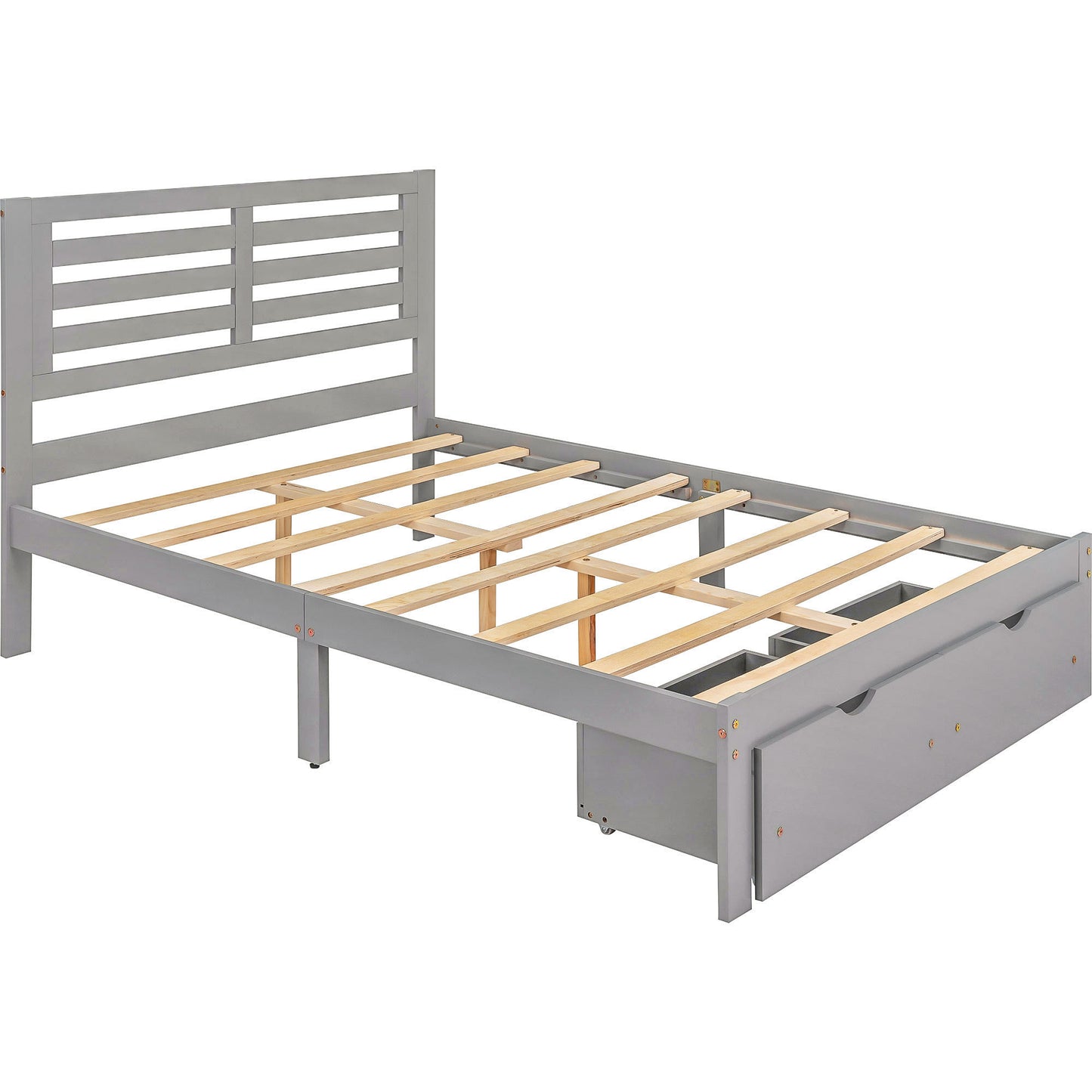 Full Size Platform Bed with Drawers, Gray