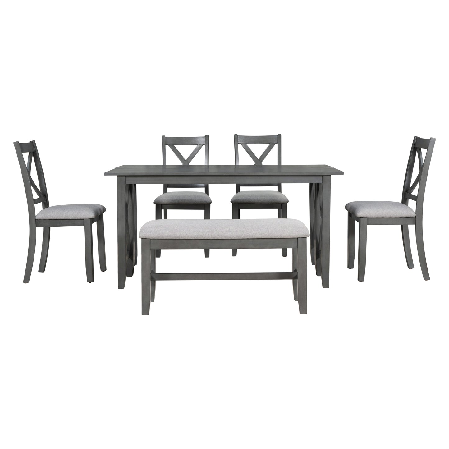 TREXM 6-Piece Family Dining Room Set Solid Wood Space Saving Foldable Table and 4 Chairs with Bench for Dining Room (Gray)