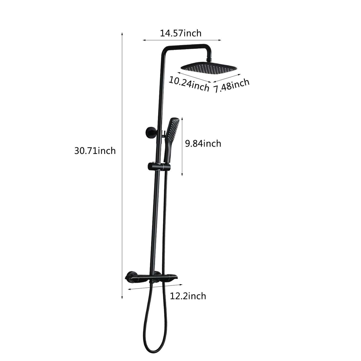 Thermostatic Matte Black Shower System with Dual Function Rainfall Shower Head