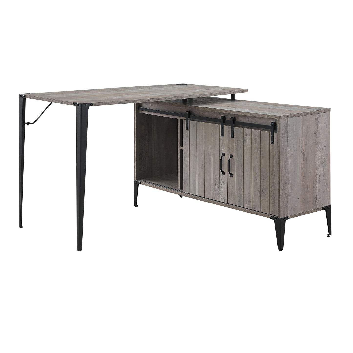 Zakwani Industrial Style Writing Desk with USB Ports, Gray Oak & Black Finish