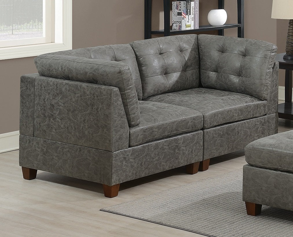 Antique Grey Modular Living Room Sofa Set With Breathable Leatherette, Tufted Detailing, and Modular Design