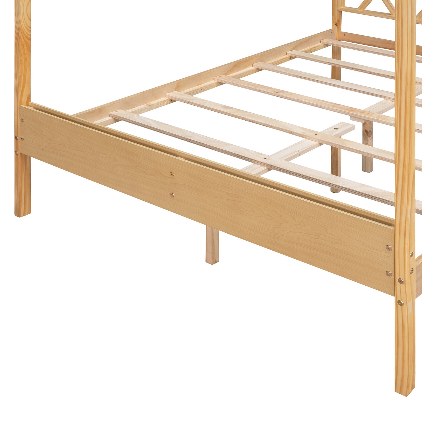 Full Size Wood House Bed with Storage Space, Natural