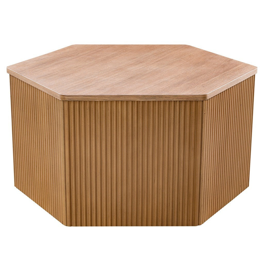 Hexagonal Wooden Coffee Table with Fluted Design