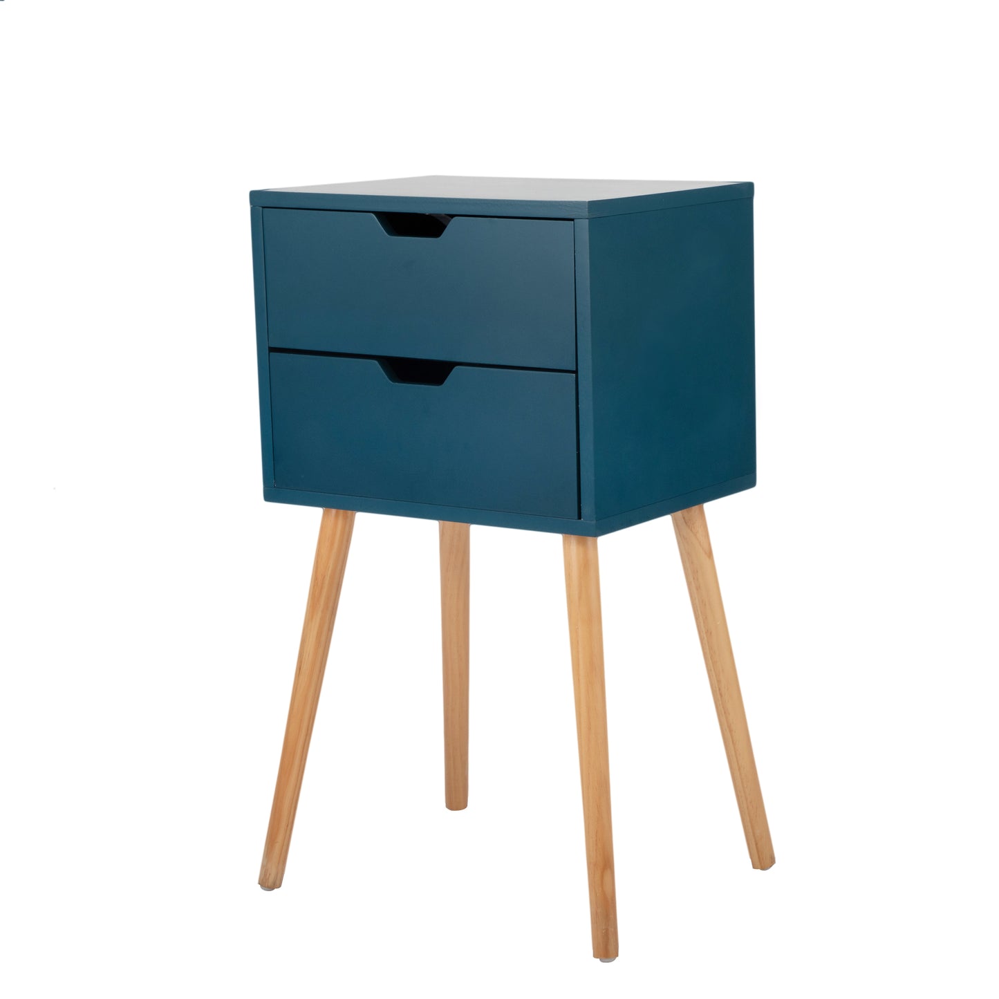 Set of 2 Nightstand with 2 Drawers, Mid Century Wood Bedside Table for Bedrooms Living Rooms, Sofa Side End Table, Blue