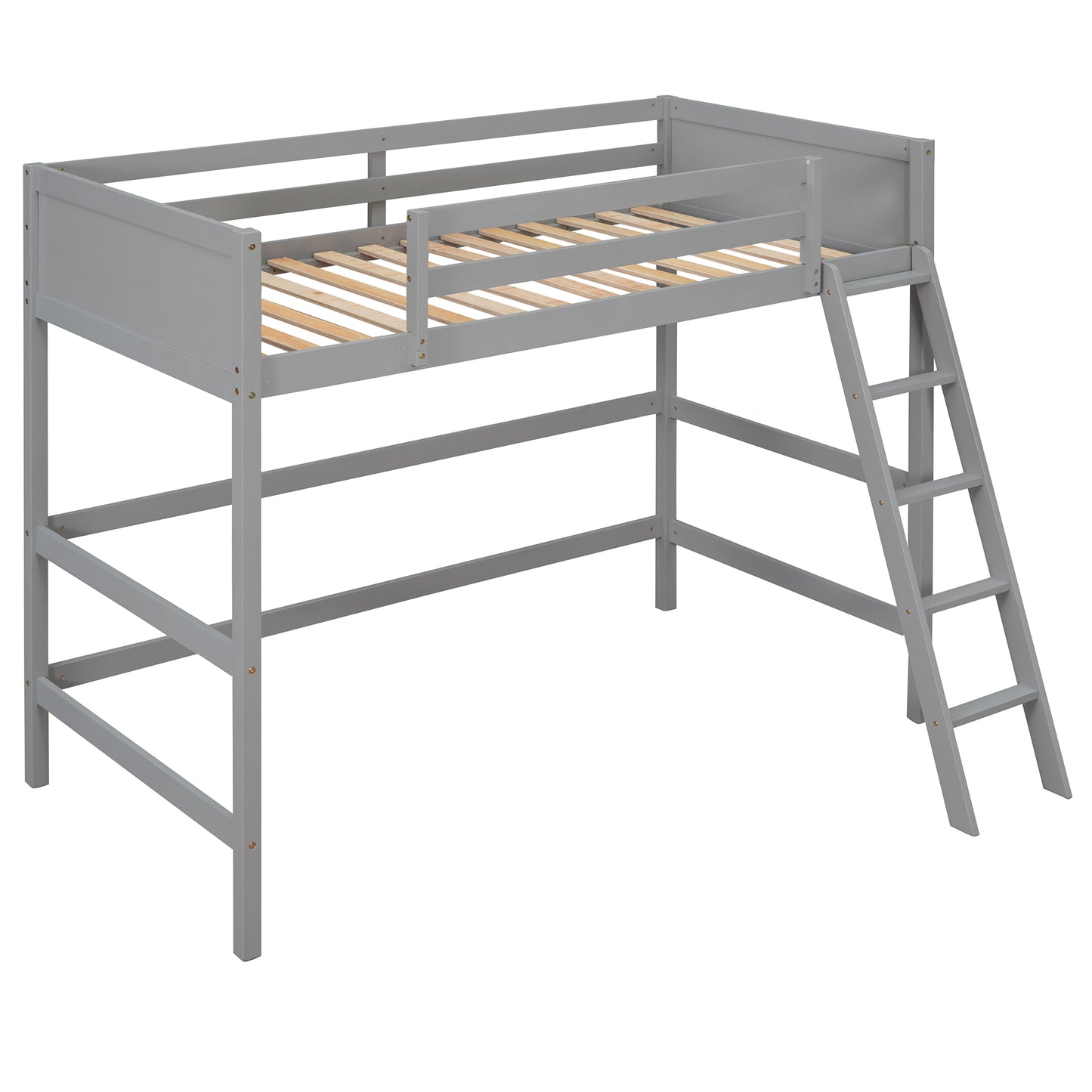 Solid Wood Twin Size Loft Bed with Ladder(Gray)(: WF191903AAE)