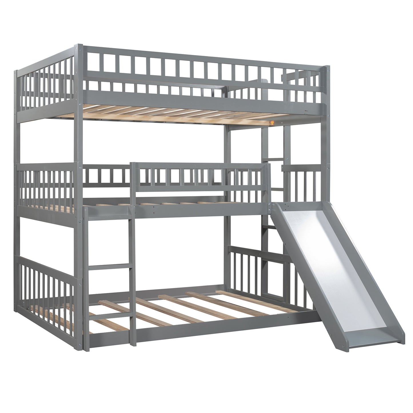 Triple Full Bunk Bed with Ladder, Slide, and Guardrails - Maximizing Space and Fun