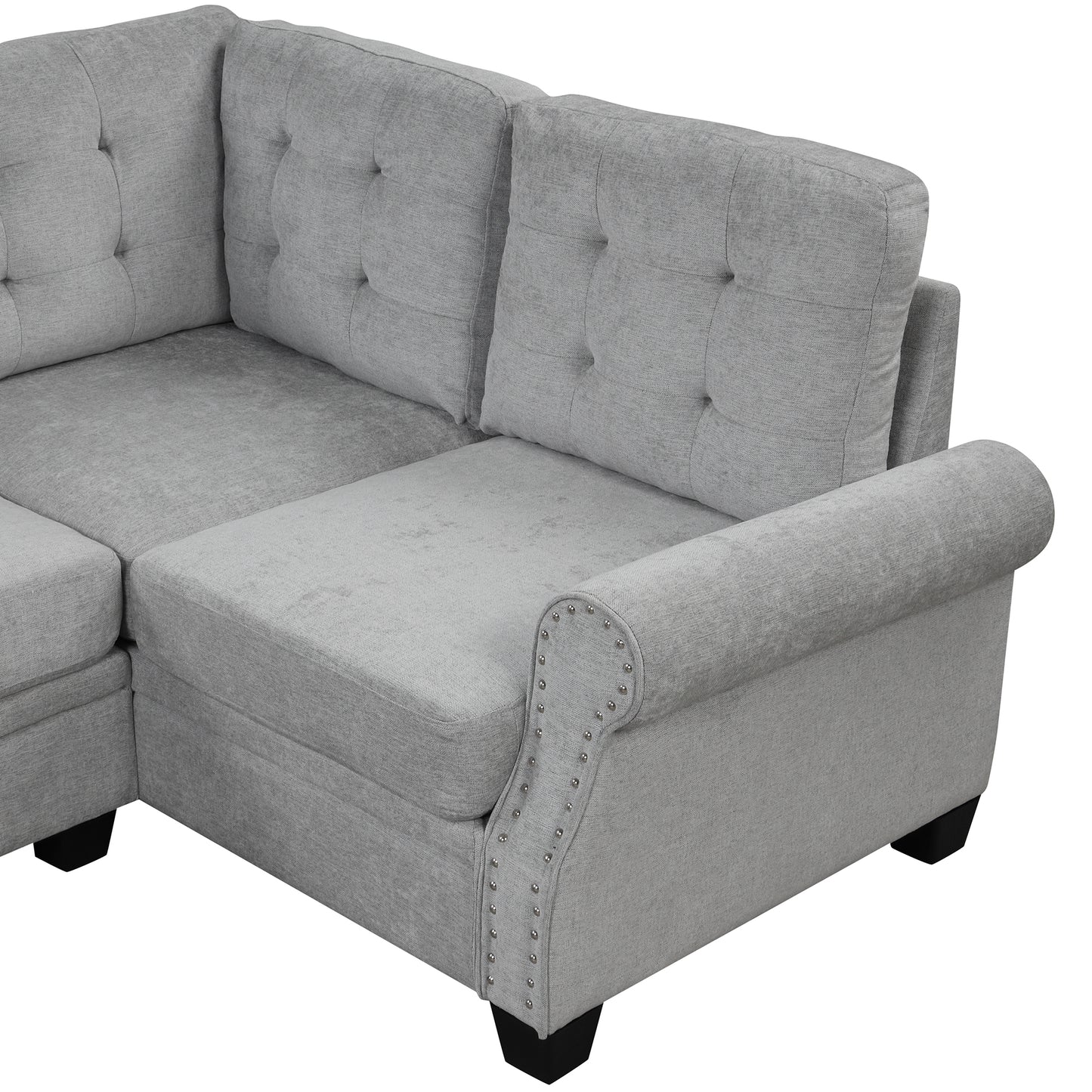 Luxe Gray U-Shaped Sectional Sofa with Tufted Backrest and Plush Comfort