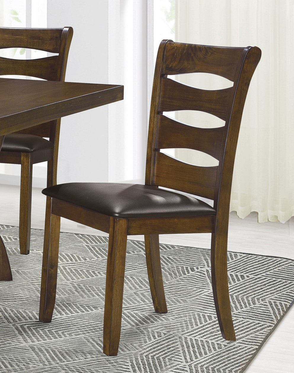 Transitional Dining Room Furniture 7pc Dining Set Table w Self-Storing Leaf and 6x Side Chairs Brown Finish Wooden Furniture