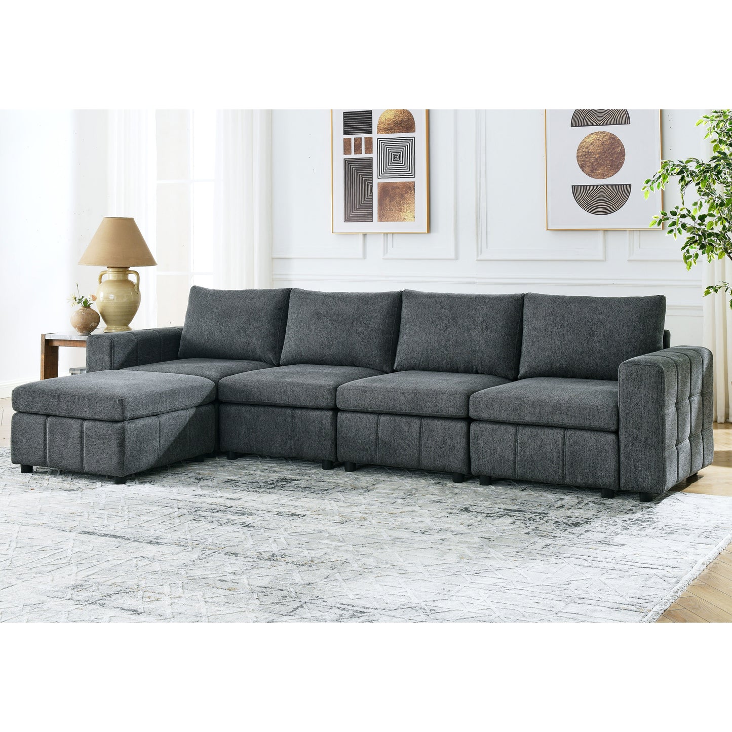 Customizable L Shaped Modular Sofa Set with Ottoman for Apartment Living Room