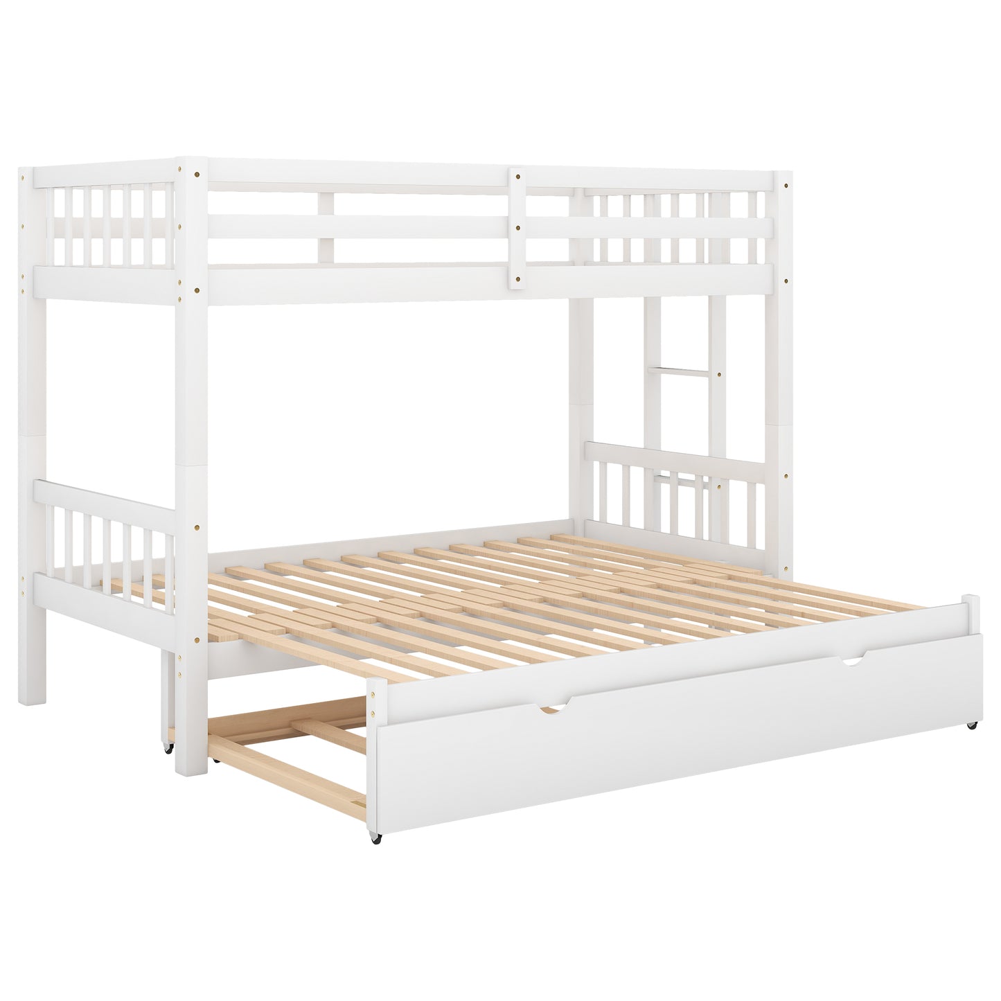 White Pull-out Bunk Bed with Trundle for Twin Over - Versatile Space-Saving Sleeping Solution