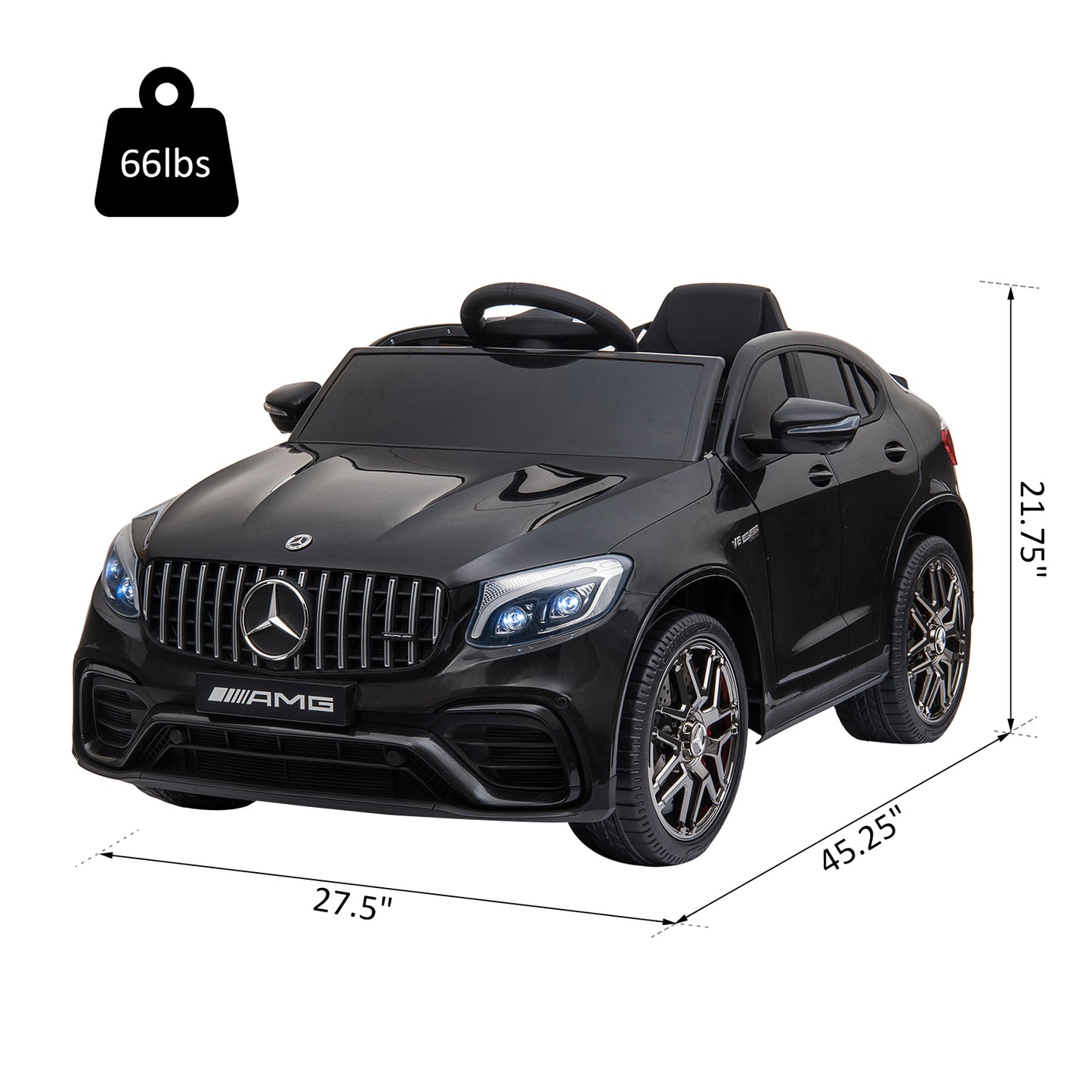 Aosom 12V Toddler Ride On Car with Remote Control, Mercedes Benz AMG GLC63S Coupe, Electric Car with 2 Speed, MP3 Player, Light, Horn, Songs, Suspension, Black