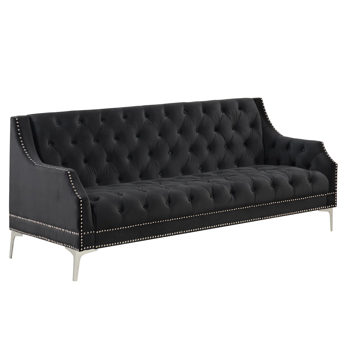 78 Contemporary Plush Upholstered Sofa with Metal Legs and Button Tufted Back in Black