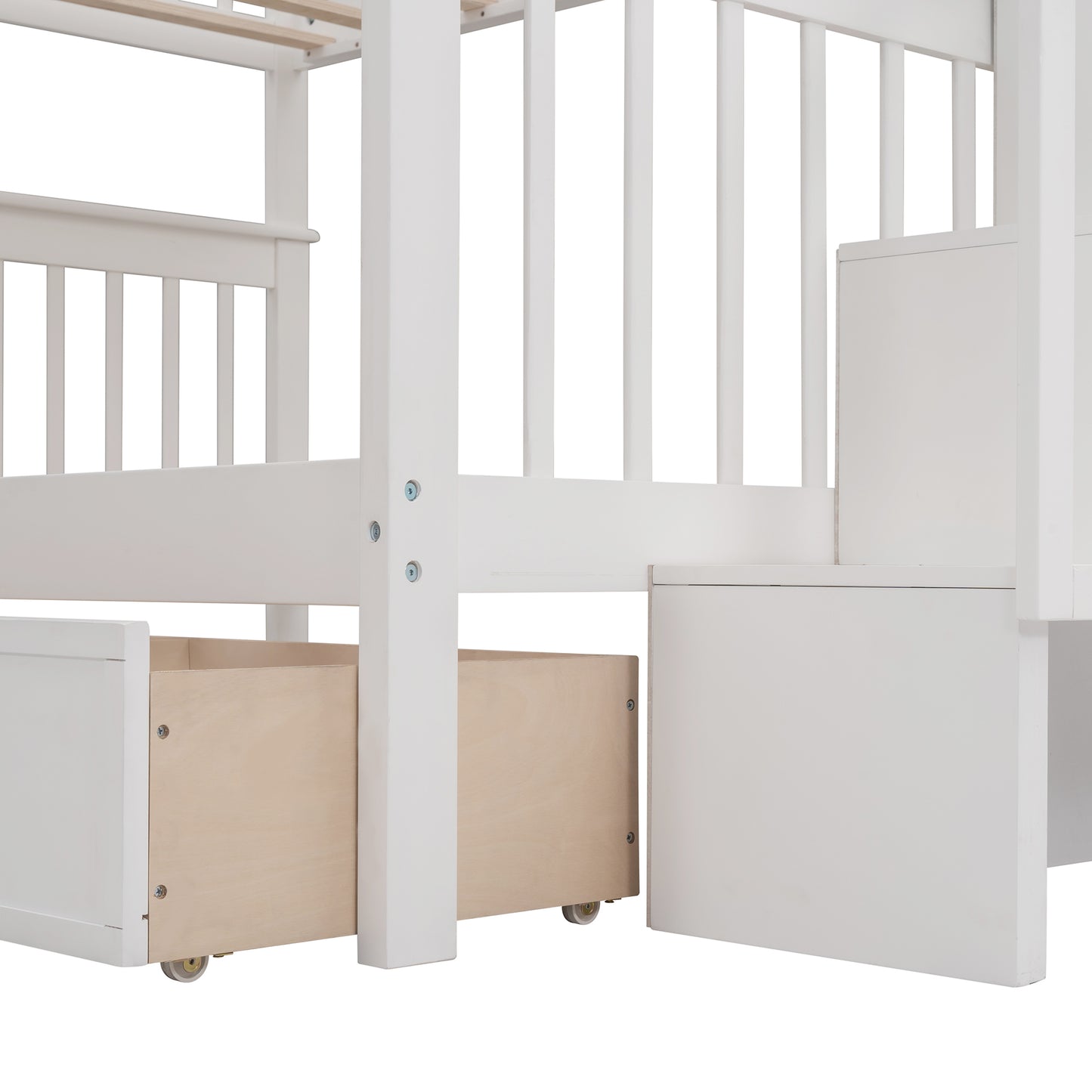 Full-Size Bunk Bed with Stairway Storage and Guard Rail